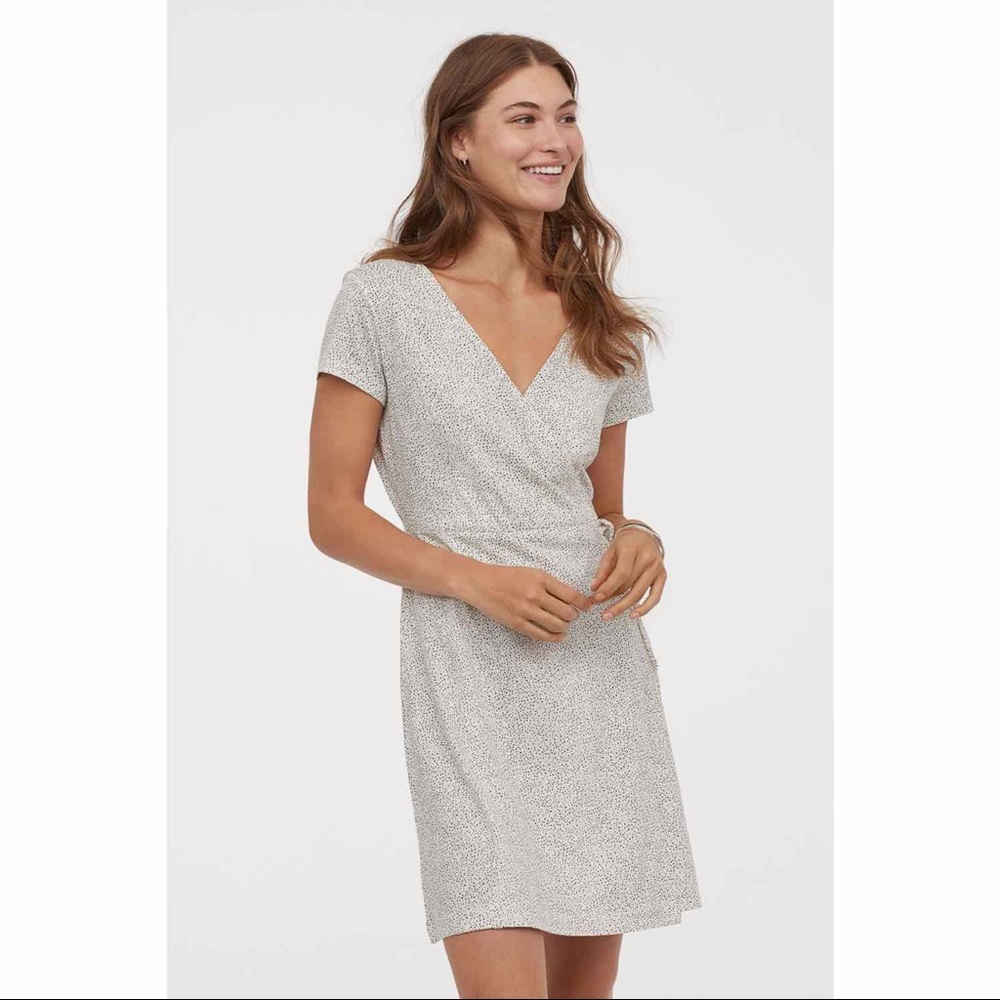 H&M Jersey Wrap Dress White/Black Size Medium